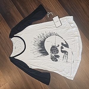 Lauren Moshi Frankie Baseball Tee, Rock & Roll, Size M